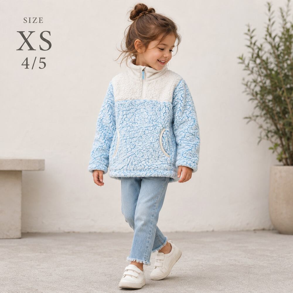 NWT Girls Sherpa Quarter Zip Pullover XS 4/5 Blue Cozy Sporty Outdoor Layers